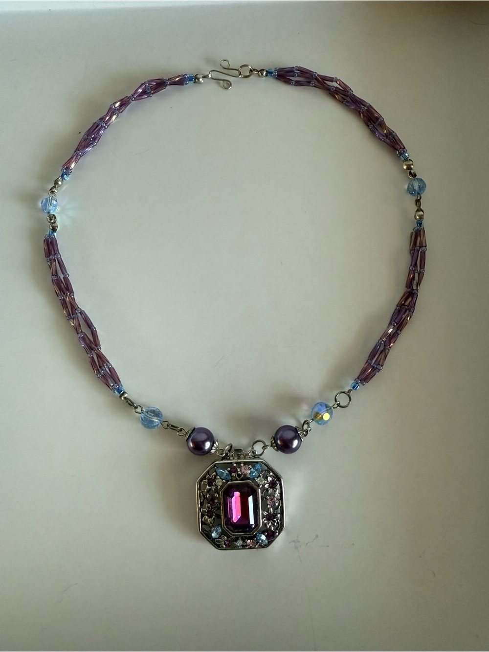 Givenchy Purple and Blue Crystal Pendant Necklace